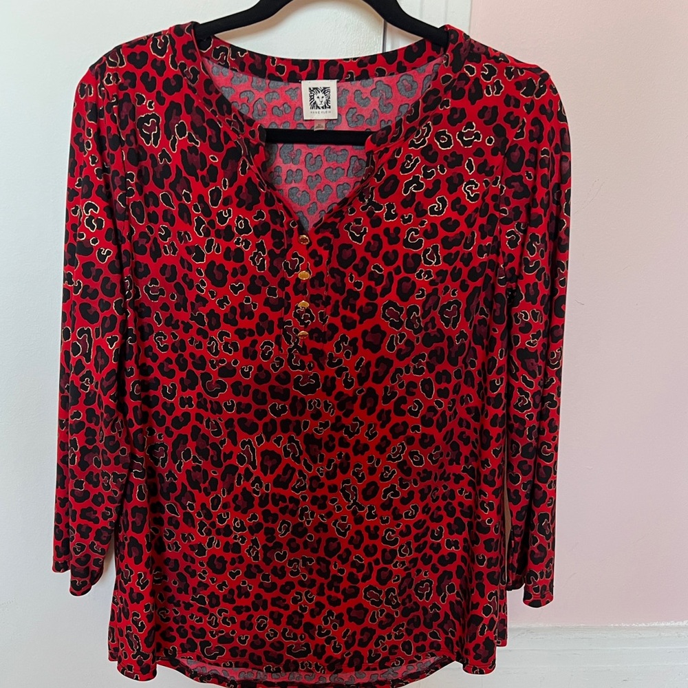 Anne Klein Red Animal Print Blouse